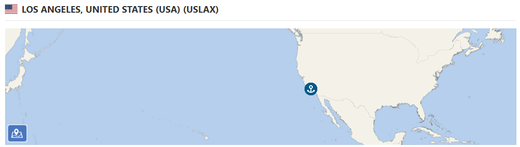 Map showing the location of the Port of Los Angeles, California