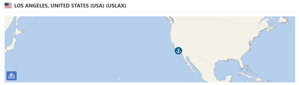 Map showing the location of the Port of Los Angeles, California